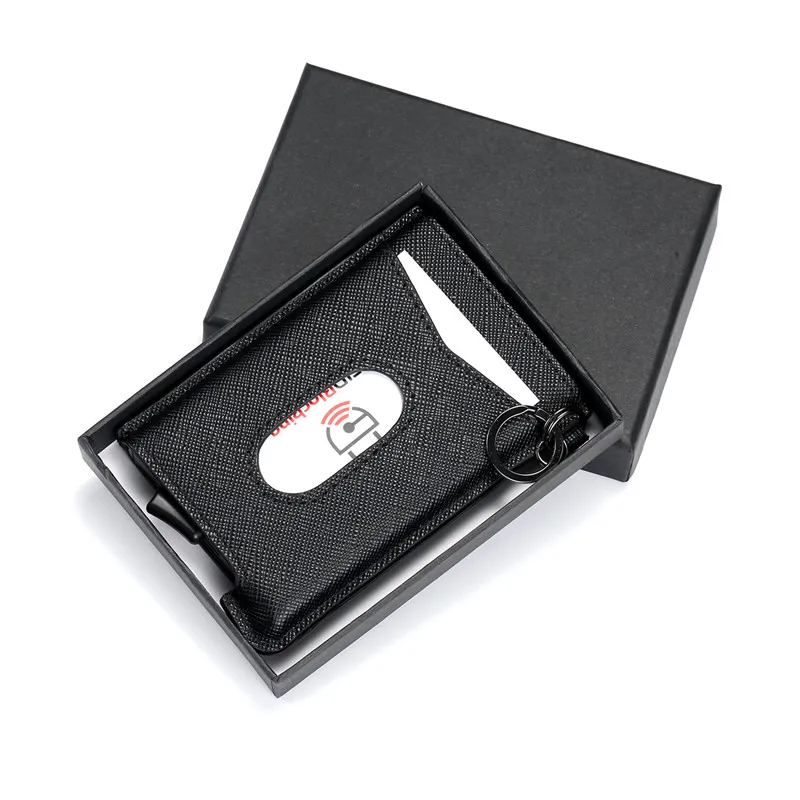 Real Black With Box Bisi Goro RFID Блокировка кредитный держатель для карт Anit-theft кошелек карта для мужчин и женщин автоматический всплывающий Чехол для карт кожаный держатель для ID - Цвет: Real Black With Box