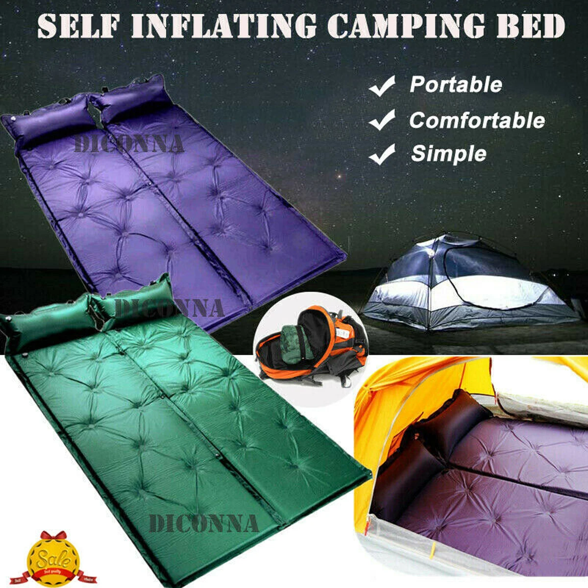 

Automatic Inflatable Sleeping Cushion Outdoor Camping Mat Pad Portable Air Mattress Pillow Bed Set