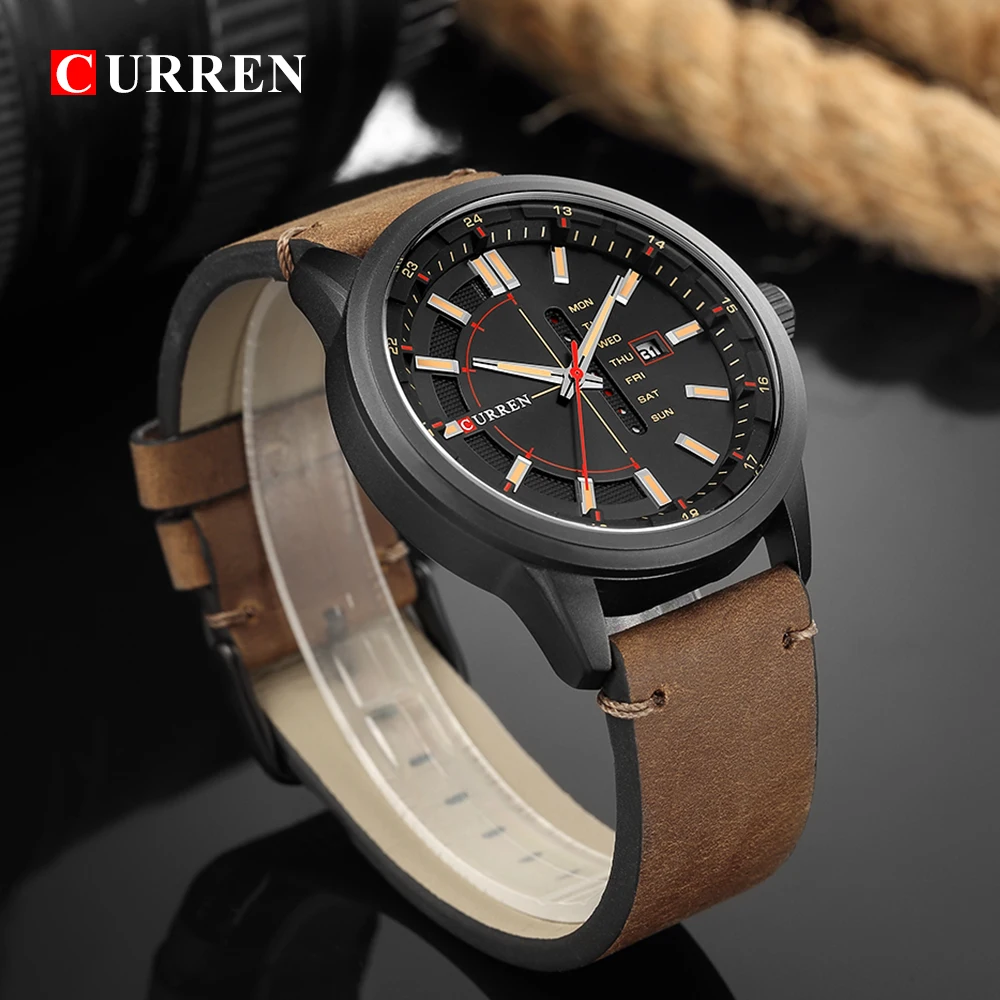 

CURREN Fashion Design Leather Strap Watches Men Top Brand Relogio Masculino New Display Calendar Quartz Wrist Watch Hodinky