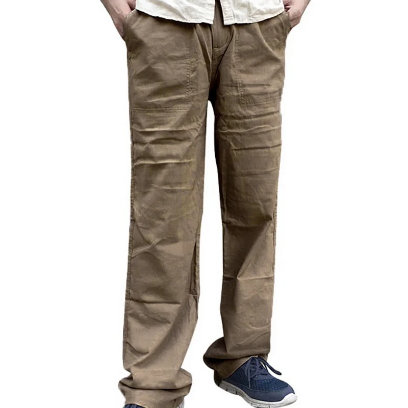 

Men Linen Pants 2020 New Summer Casual Elastic Waist Loose Male Solid Color Straight Trousers Beachwear Joggers Sweatpants