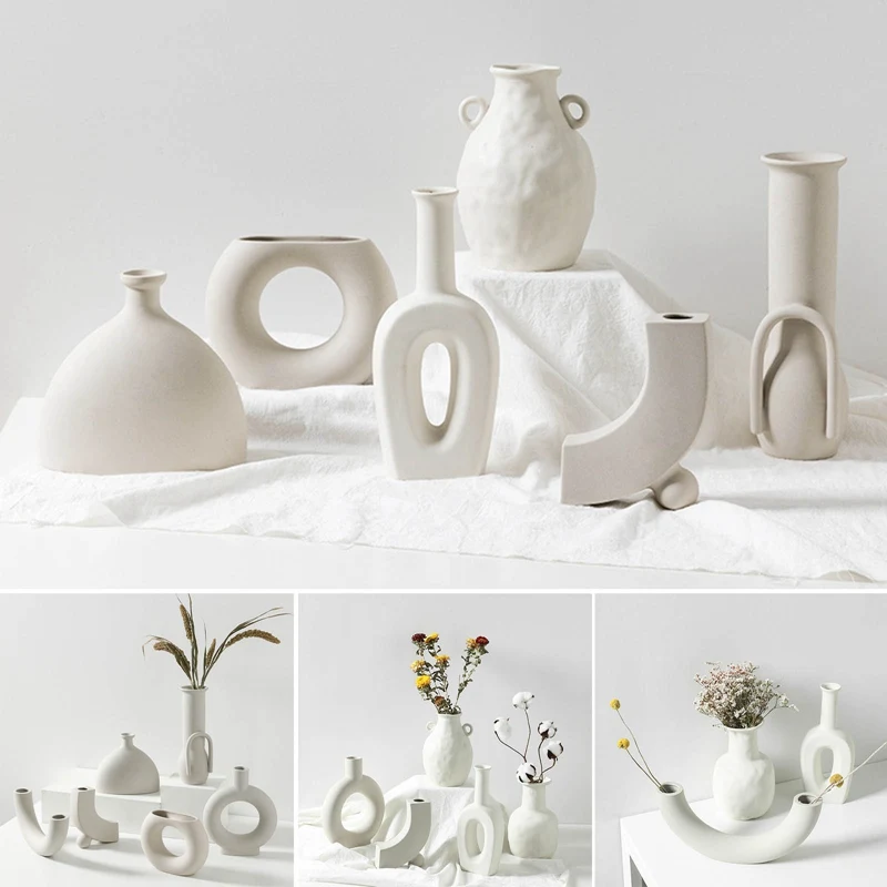 

Ceramic Table Flower Vases Nordic Home Decoration Accessories Modern White Plant Art Decor Crafts Wedding Vase For Centerpieces