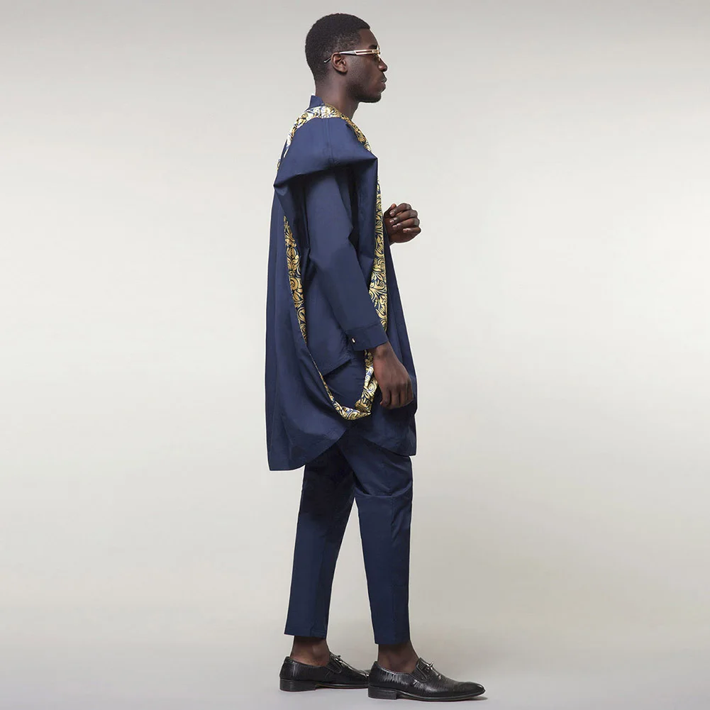 Fadzeco Agbada Мужская африканская 3 шт размера плюс Дашики вышивка бубоус топы короткие и брюки Мужская одежда халат Базен костюмы