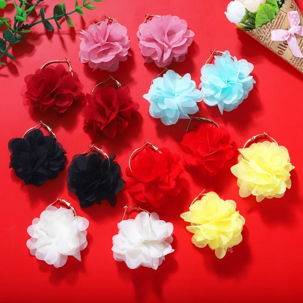 

LADYFIRSY Boho Handmade Lace Flower Statement Earrings for Women 2020 Trend Jewelry Large Hoop Earrings Bridal Jewelry Wholesale