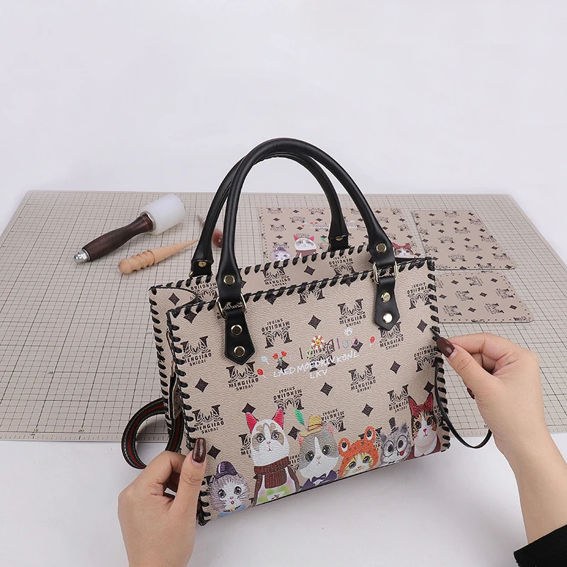New Printing Tote Bag Handmade Woven Bag Set DIY Material Shoulder Homemade Bags Large Capacity Women Handbags Shoulder Bag