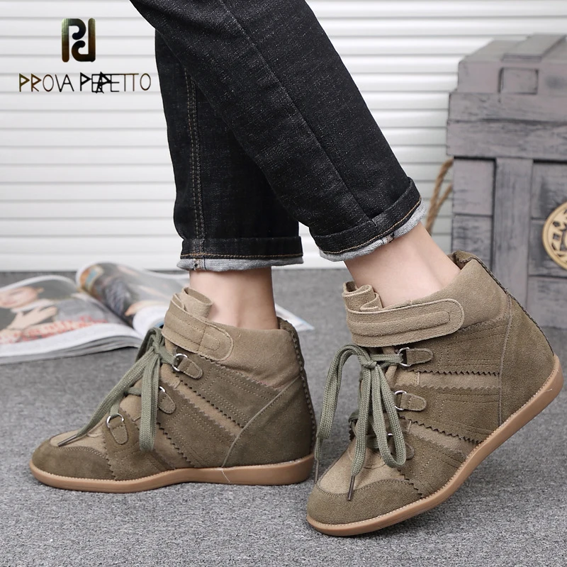 

Новинка Осень/Зима 2020, высокие сапоги 6 см из нубука, на шнуровке, на танкетке с застежкой-липучкой, кожаная спортивная женская обувь для отды...