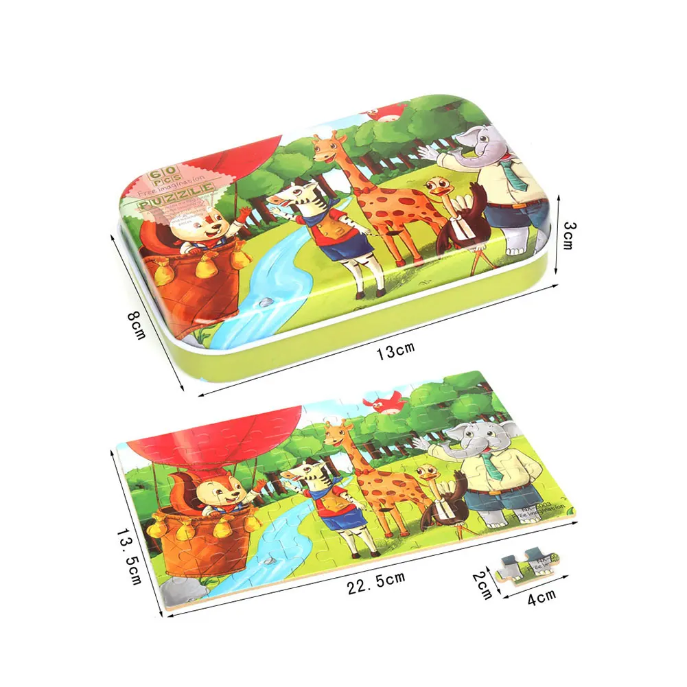 

60pcs Wooden Cartoon Jigsaw Educational Puzzles Kindergarten Gifts Toys For Kids Children's Anime Jigsaw Puzzle Random Style