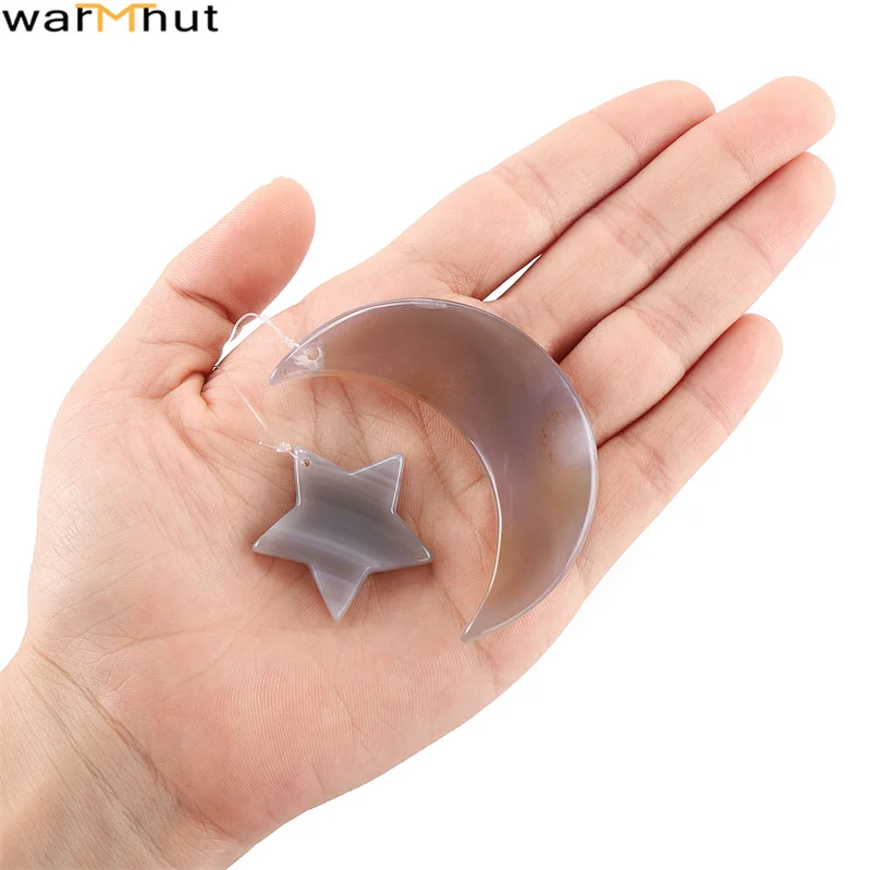 WarmHut Blue Black Raw Color Agate Slices Wind Chime Moon And Star Windchimes Wall Hanging Ornament for Garden Home Outdoor Deco | Дом и сад