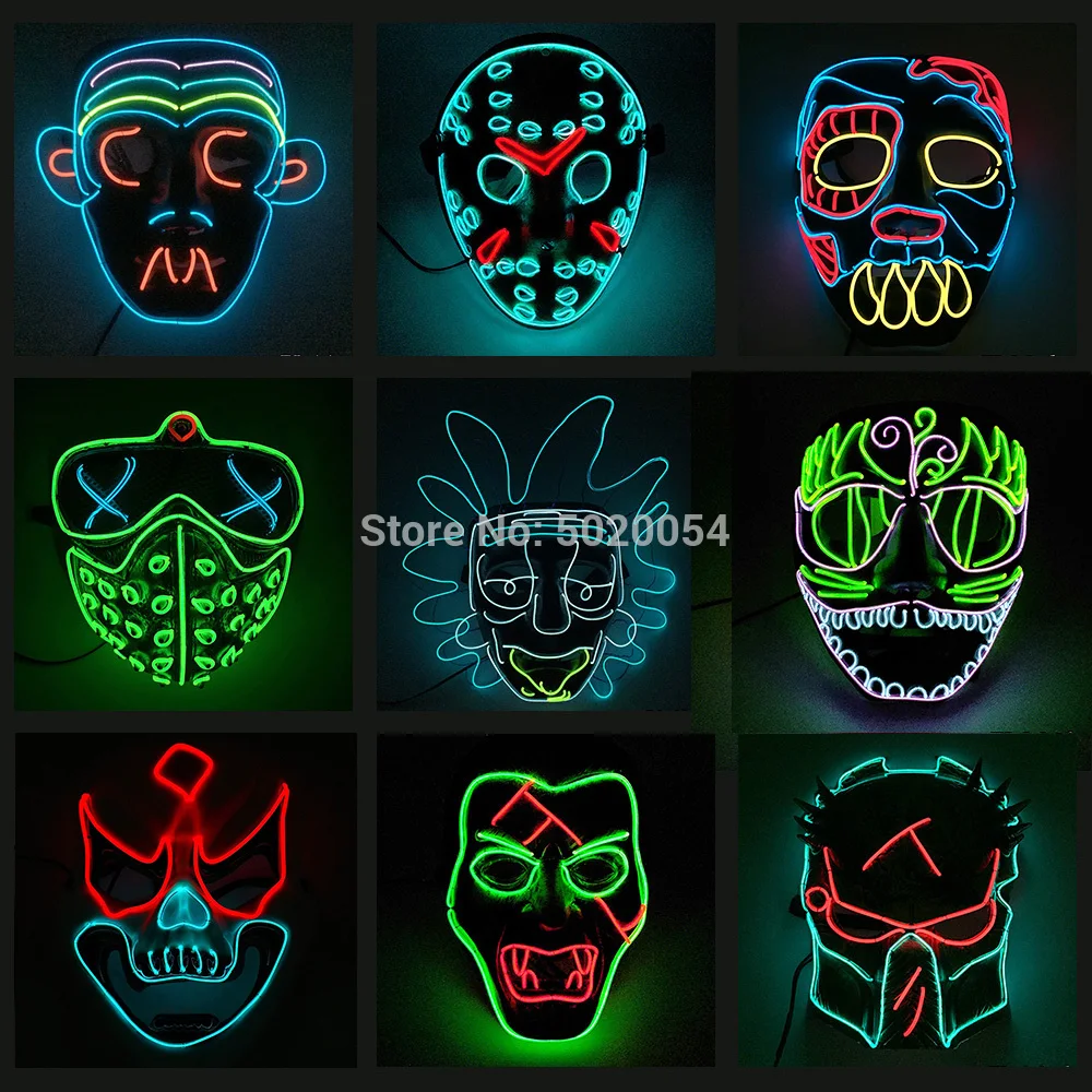 GZYUCHAO EL Rave ужас на Хэллоуин, светодиодный EL маска, часы, собаки, косплей, светящаяся маска, реквизит для косплея, маска, принадлежности