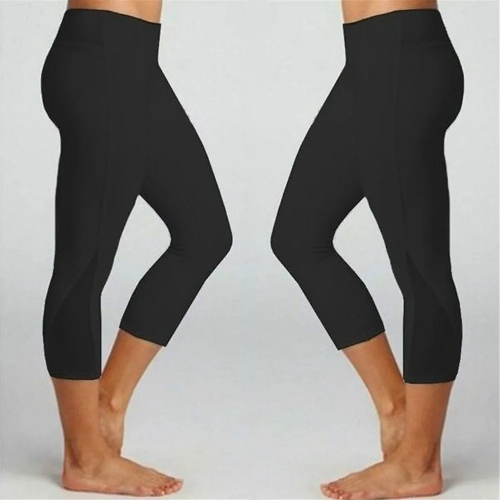 

Women Workout Fitness Splice Yoga Pants Quick Dry Calf Length Mesh Stitching Solid Polyester Sports High Waist Gym Stretch
