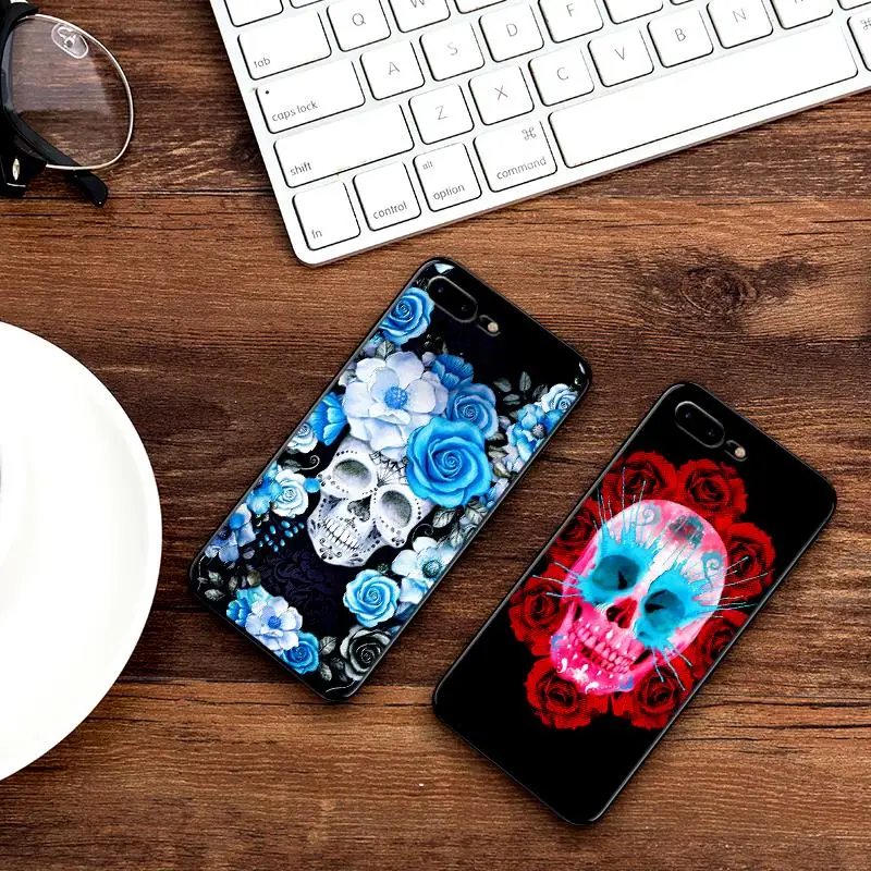 Розовая роза череп для iPhone X XR XS MAX Мягкая силиконовая задняя крышка Apple 8 7 6 S Plus