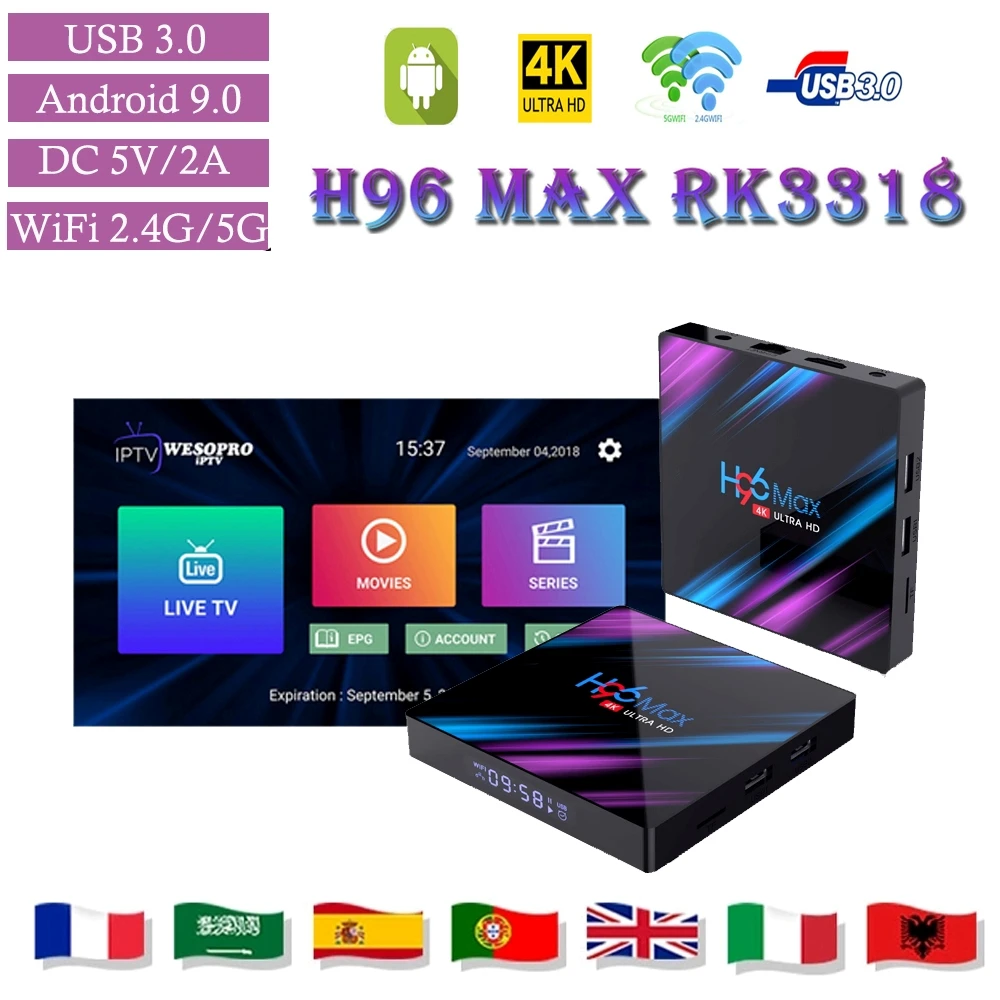 ТВ приставка H96MAX Smart 4K на Android 9 0 4 Гб ОЗУ 64 ПЗУ RK3318 1080p 60fps H96 Max медиаплеер Youtube 2G16G