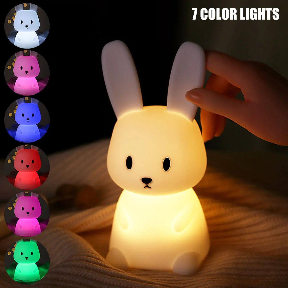 

New LED Silicone Night Light Touch Sensor Switching Pat Lamp Cute Rabbit Nursery Lamp Battery Powered USB Bedside Desk Lamp