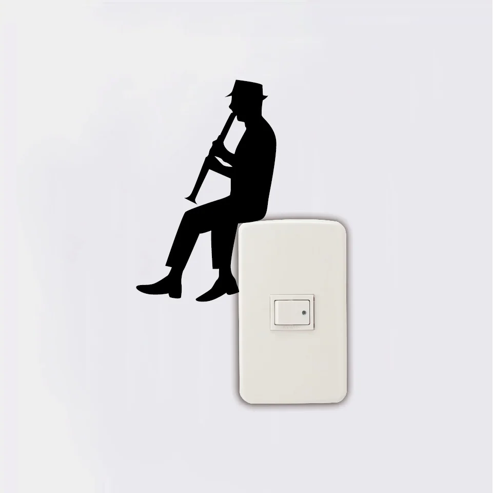 9 6*15 2 см computertoon человек играть кларнет силуэт светильник переключатель Стикеры