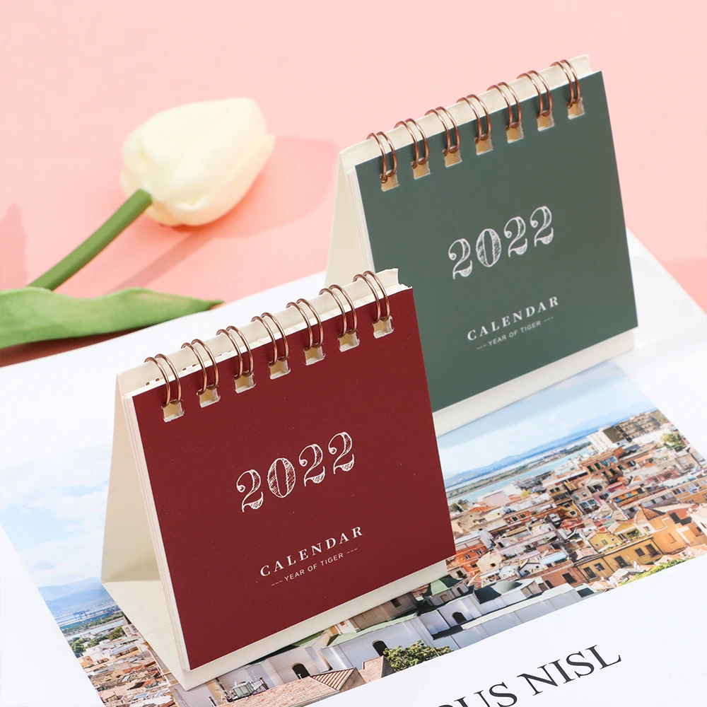 

2022New Mini Desk Calendar Metal Double Coils Calendars DIY Portable Daily Schedule Planner Yearly Agenda Organizer Student Gift