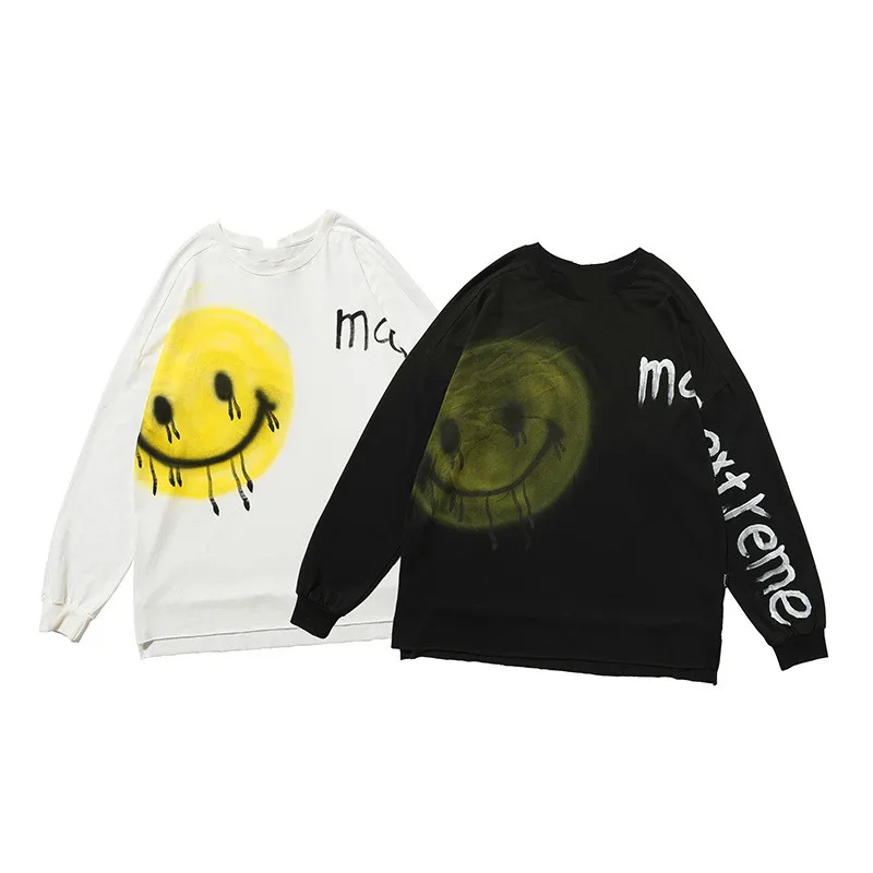 Футболки мужские с принтом в виде смайликов и надписей длинными рукавами стиле