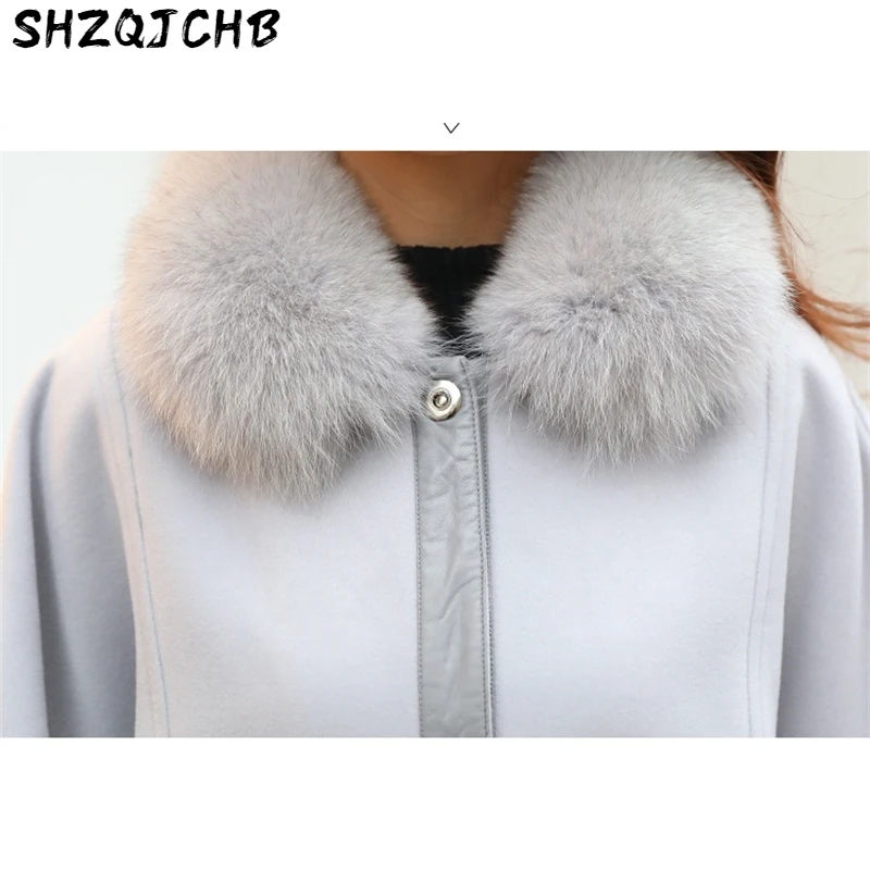 

JCHB 2021 Autumn WInter Warm Cloak Coat Women Elegant Long Sleeve Woolen Coat With Belt Faux Collar Jackets chaquetas invierno m