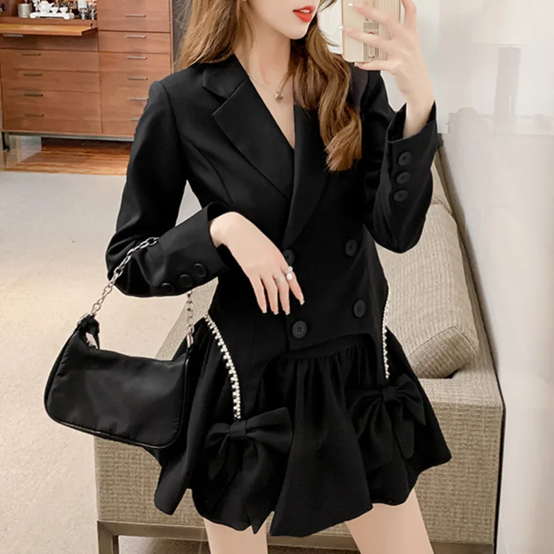 

Blazer Dress Women Korean Long Sleeve Notched Ladies Casual Office Clothing 2021 Fashion Bow Design Sweet Mini Vestidos De Mujer