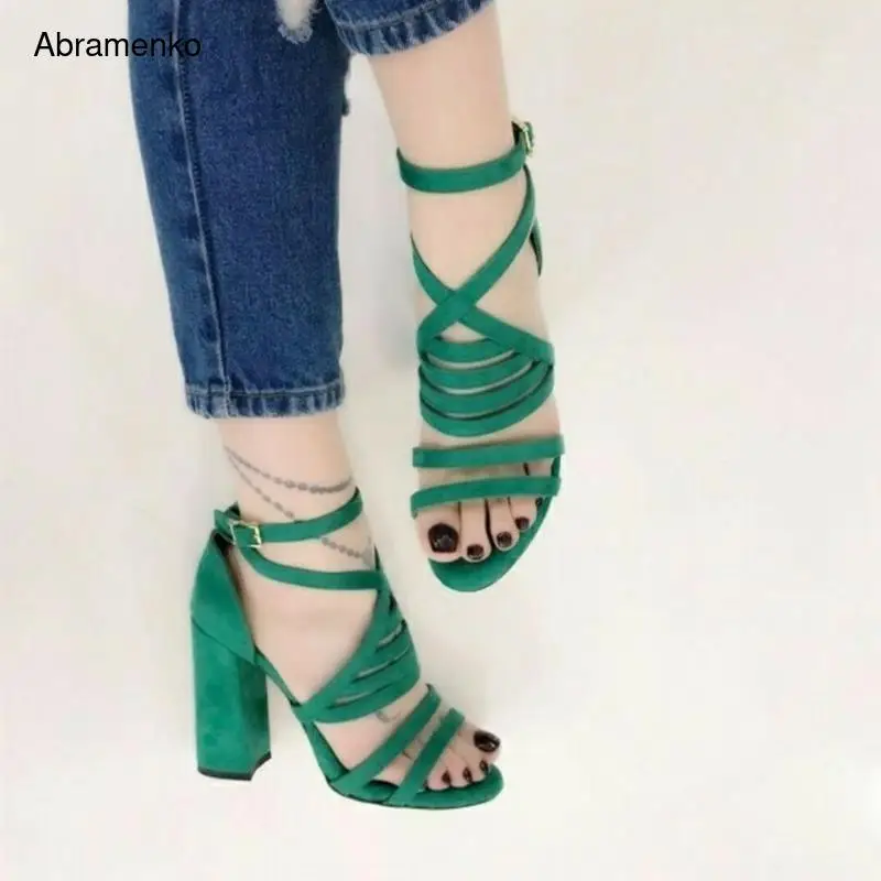 

Women Chunky High Heels Open Peep Toe Pumps Platform Summer Style Bandage Sandals Girls Gladiator Sandals Green Shoes Size 34-43