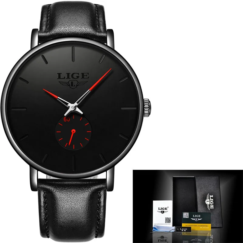 Black red L LIGE новые модные спортивные для мужчин s часы лучший бренд класса люкс водостойкий Простой ультра-тонкий часы для мужчин кварцевые наручные часы Masculino - Цвет: Black red L
