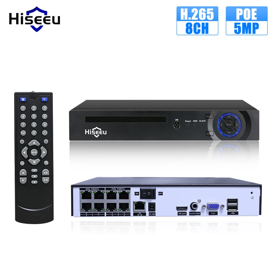 Hiseeu H.265 H.264 4/8CH POE NVR, ip-камера безопасности, видеонаблюдение, система видеонаблюдения, P2P ONVIF, 2MP/5MP, сетевой видеорегистратор