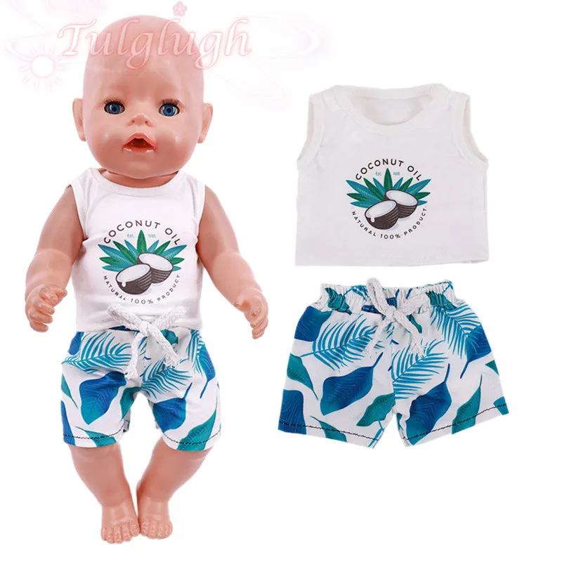 

2021 New Baby New Born Fit 18 inch 43cm Doll Clothes Accessories Pink T-shirt Green Dress Suit For Baby Birthday Gift