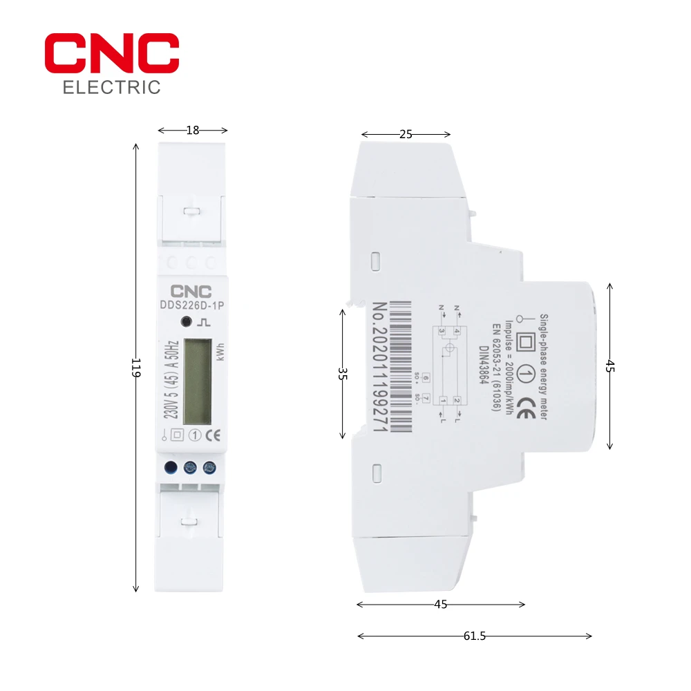 Однофазный измеритель энергии на Din-рейке CNC DDS226D-1P LCD 220 в 230 240 В 5(25)A 5(30)A 5(45)A AC |