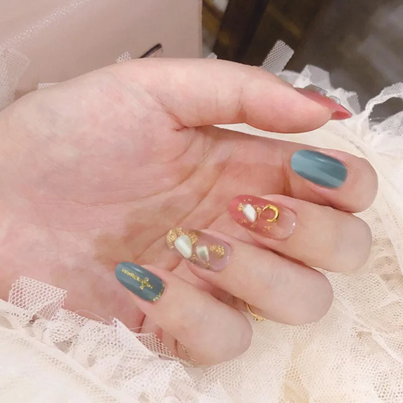 24 шт. съемные накладные ногти розового и синего цветов|Накладные ногти| |