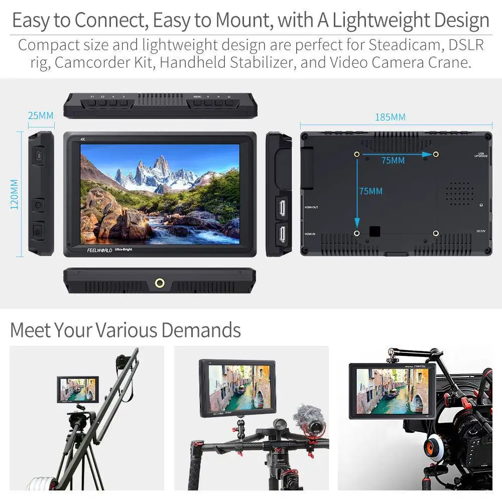 FEELWORLD 7 дюймов ультра яркие красные/зеленые/2200nit на Камера полевая DSLR монитор 1920x1200
