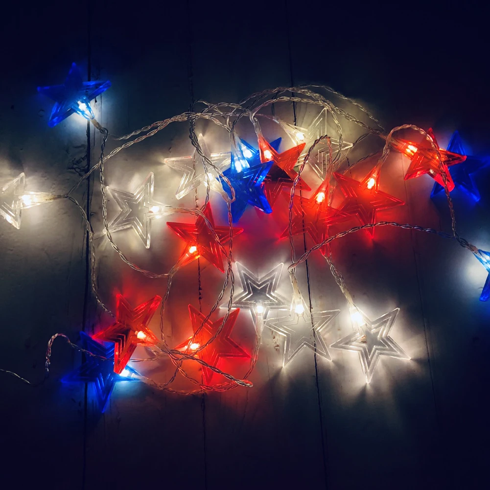 

LED String Lights USA National Flag Blue Red White Color Star Light Pendant Lamps Independence Day Festival Party Home Decoratio