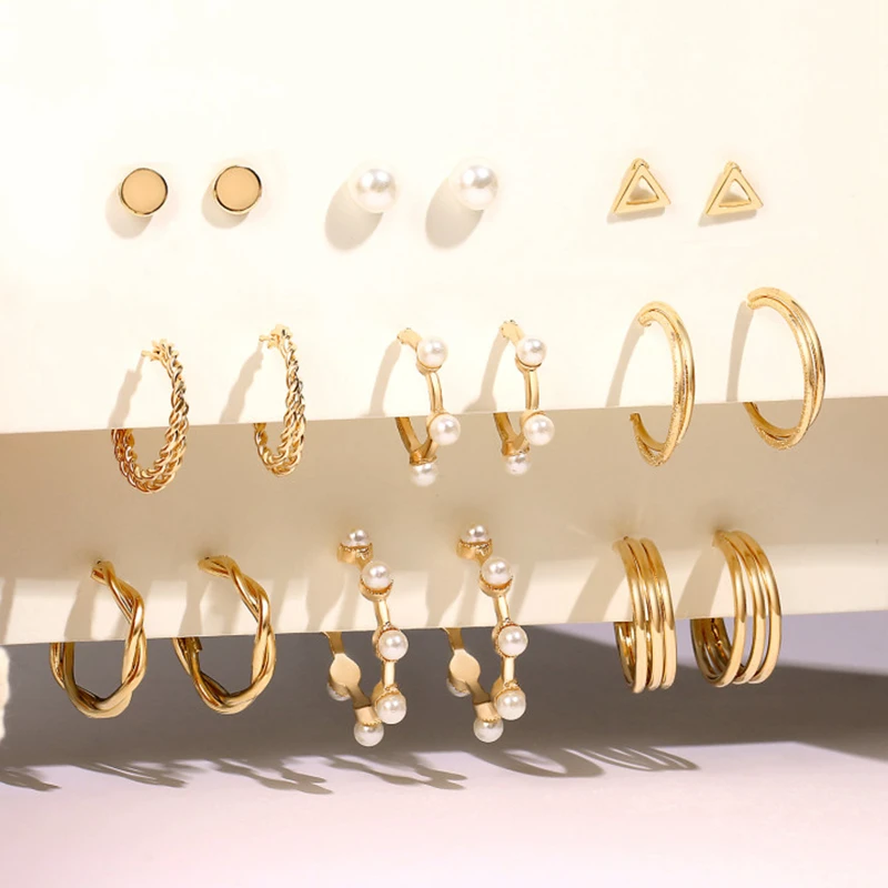 

VKME Fashion Vintage Pearl Dangle Earrings Set For Women Gold Hoop Pearls Drop Earings Circle Pearl Tassel Earring 2021 Jewelry