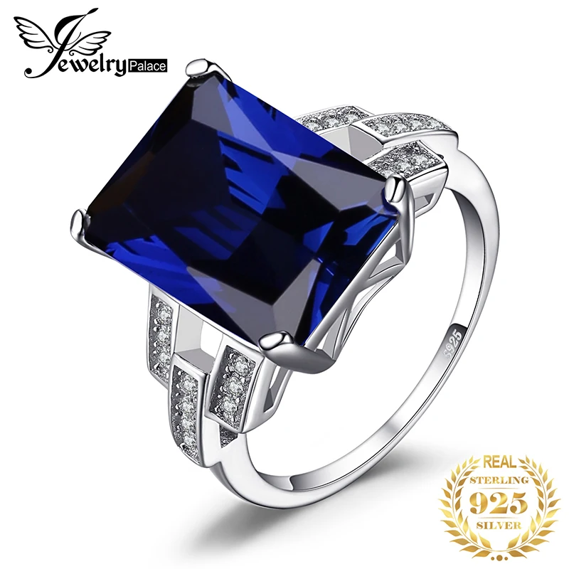 Jewelrypalace роскошный Изумрудный Cut 9.6ct создан синий сапфир коктейльное кольцо 925 серебряное кольцо для Модные женские туфли распродажа