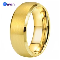 yellow gold wedding band men women tungsten ring with bevel edges brushed finish 6mm 8mm comfort fit