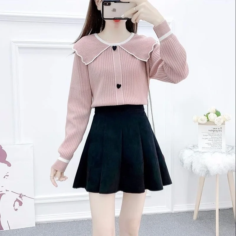 Свитер с оборками для женщин контрастного цвета вышивкой 2020 осень зима девушек