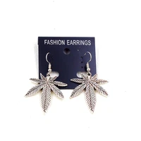 punk style retro maple leaf earrings harajuku zipper hemp leaf earrings european and american temperament student earrings