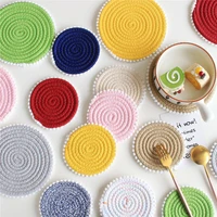 round cotton rope insulation pad with pompom dining table mat disc bowl placemat pot holder drink cup coaster kitchen home decor
