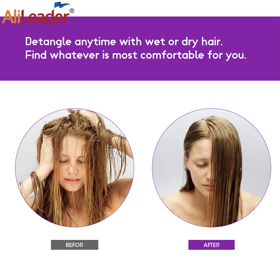 Alileader 1Pcs Electric Detangling Brush Hair Curly Detangle Comb Purple Scalp Massage Hot Sell For Wet And Dry | Шиньоны и парики