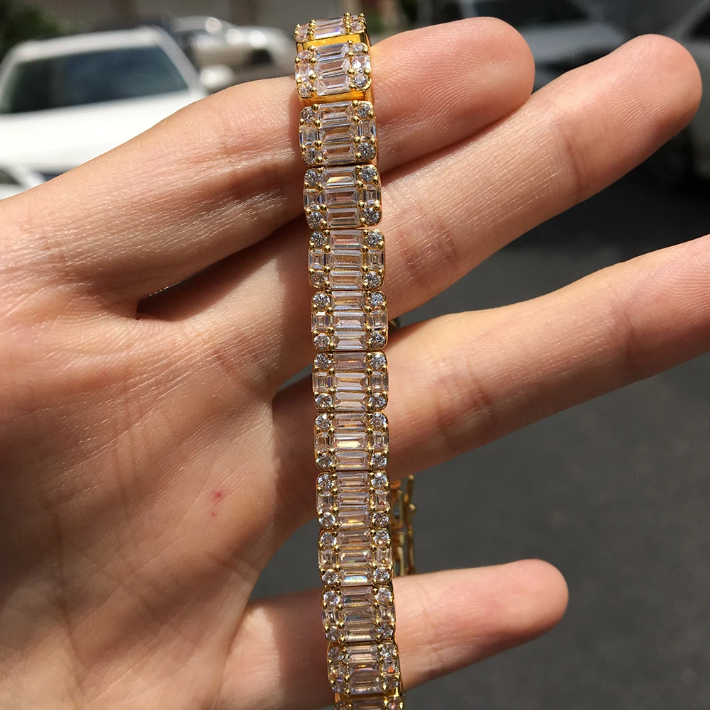 

Baguette CZ Bracelet Iced Out Zircon 8.5m HipHop Fashion Punk Chain Bling Bling Elegant Charms Jewelry 7inch 8inch