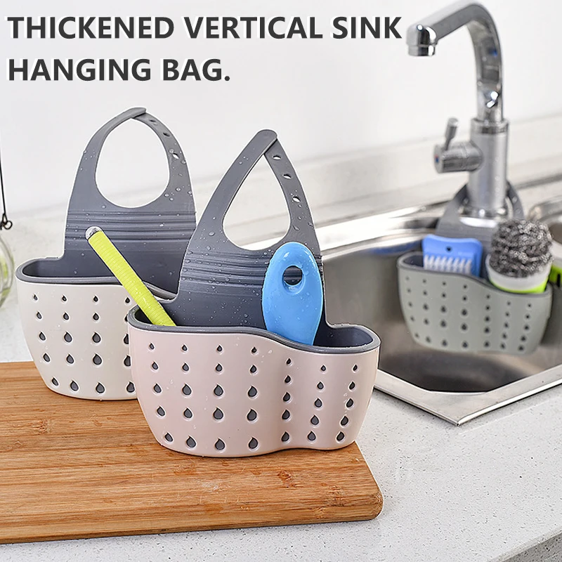 

Home Storage Drain Basket Kitchen Sink Holder Adjustable Soap Sponge Shlf Hanging Drain Basket Bag Kitchen Accessories
