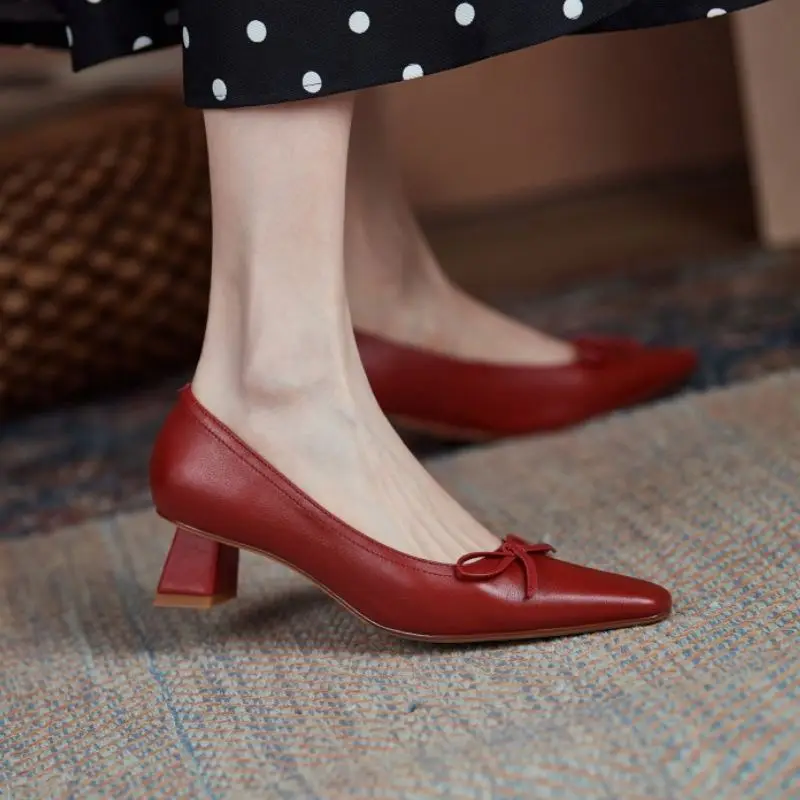 

Rizabina Size 33-40 Real Leather Women Pumps Fashion Bowknot High Heel Shoes Woman New Spring Office Lady Daily Footwear
