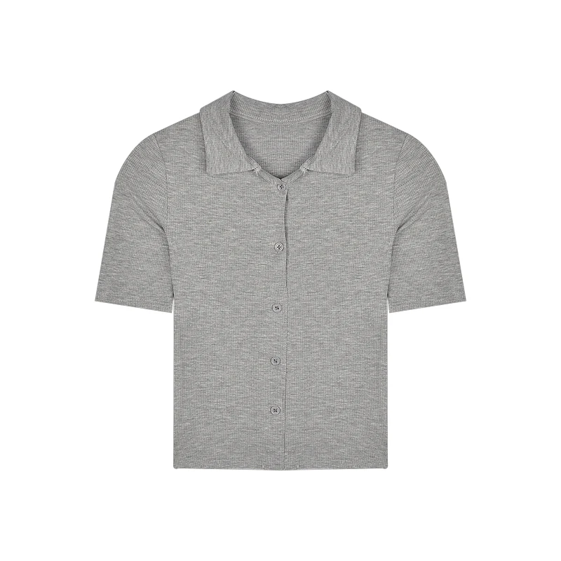 Женская летняя однотонная эластичная рубашка-поло с коротким рукавом | одежда