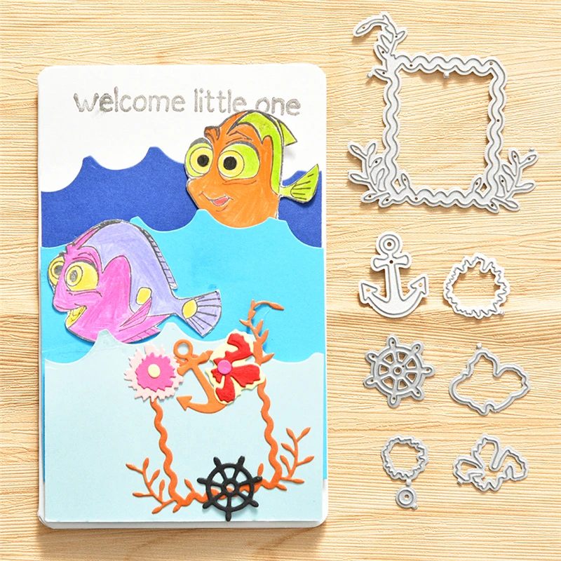 YaMinSanNiO Flower Rectangle with Anchor Metal Cutting Dies Frame Stencils Die Cut for Scrapbooking Album Paper Card Embossing | Дом и сад