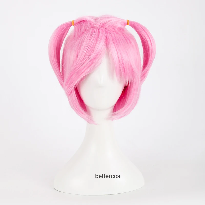 DDLC Doki Doki Literature Club Natsuki Cosplay Wigs Short Pink Heat Resistant Synthetic Hair Wig + Wig Cap