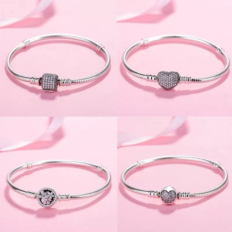 

2020 New 925 Sterling Silver Pan Fashionable Heart-shaped Flowers With Crystal Bracelet Fit Bead Charm Diy Europe Jewelry