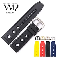rolamy 22 24mm high quality rubber silicone replacement wrist watch band strap loops belt for breitling seiko tudor panerai