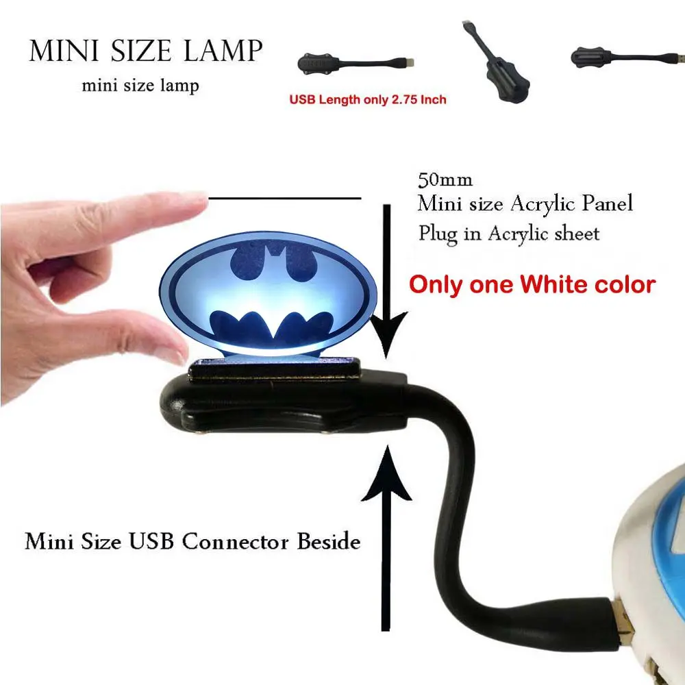 MINI USB Lamp 3D классная Настольная лампа с логотипом Бэтмена, RGB, 7 цветов, USB светодиодный Ночной светильник, прикроватная лампа супергероя Marvel, подарки для детей, подарок на день рождения - Испускаемый цвет: MINI USB Lamp