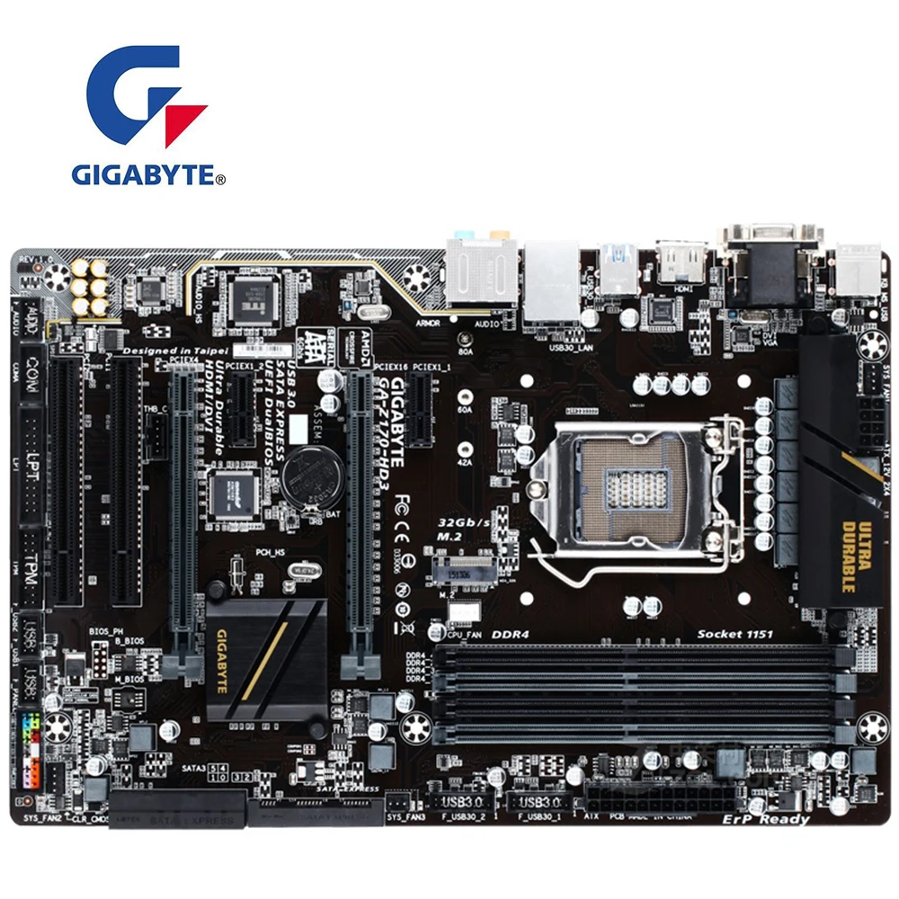 Для GIGABYTE GA Z170 HD3 компьютерная материнская плата PCI E 3 0 LGA 1151 DDR4 для Intel настольная