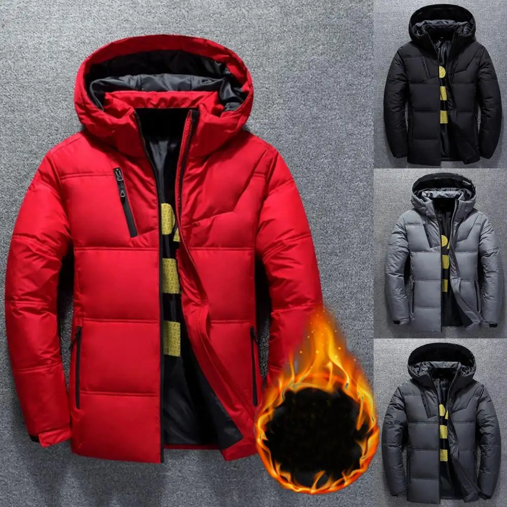 Men Down Coat Hooded Printed Inseam Highly Warm Leisure Winter Jacket   Down Coat  for Skiing