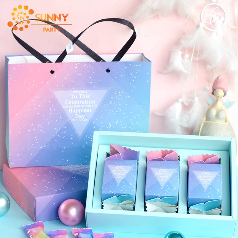 Упаковка для выпечки Подарочная коробка с градиентом Фэнтези синяя розовая