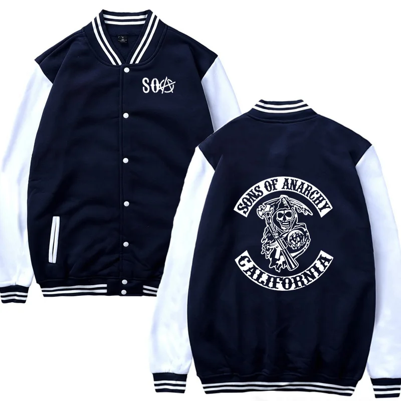 

NEW SOA Sons of anarchy the child SAMCRO Male Casual Baseball Jacket Sweatshirt Baseball uniform Men Sportswear