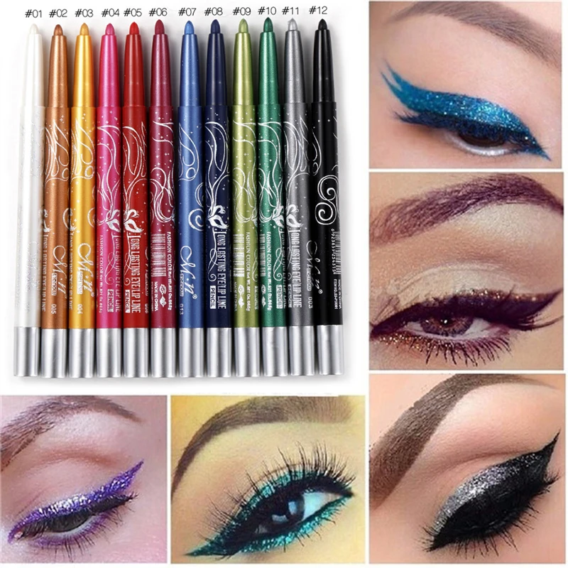 MENOW Brand Black White Eyeliner Pencil Pen Makeup 12pcs/Lot Easy To Wear Eyes Tattoo Pigment Waterproof Glitter EyeLiner Beauty |